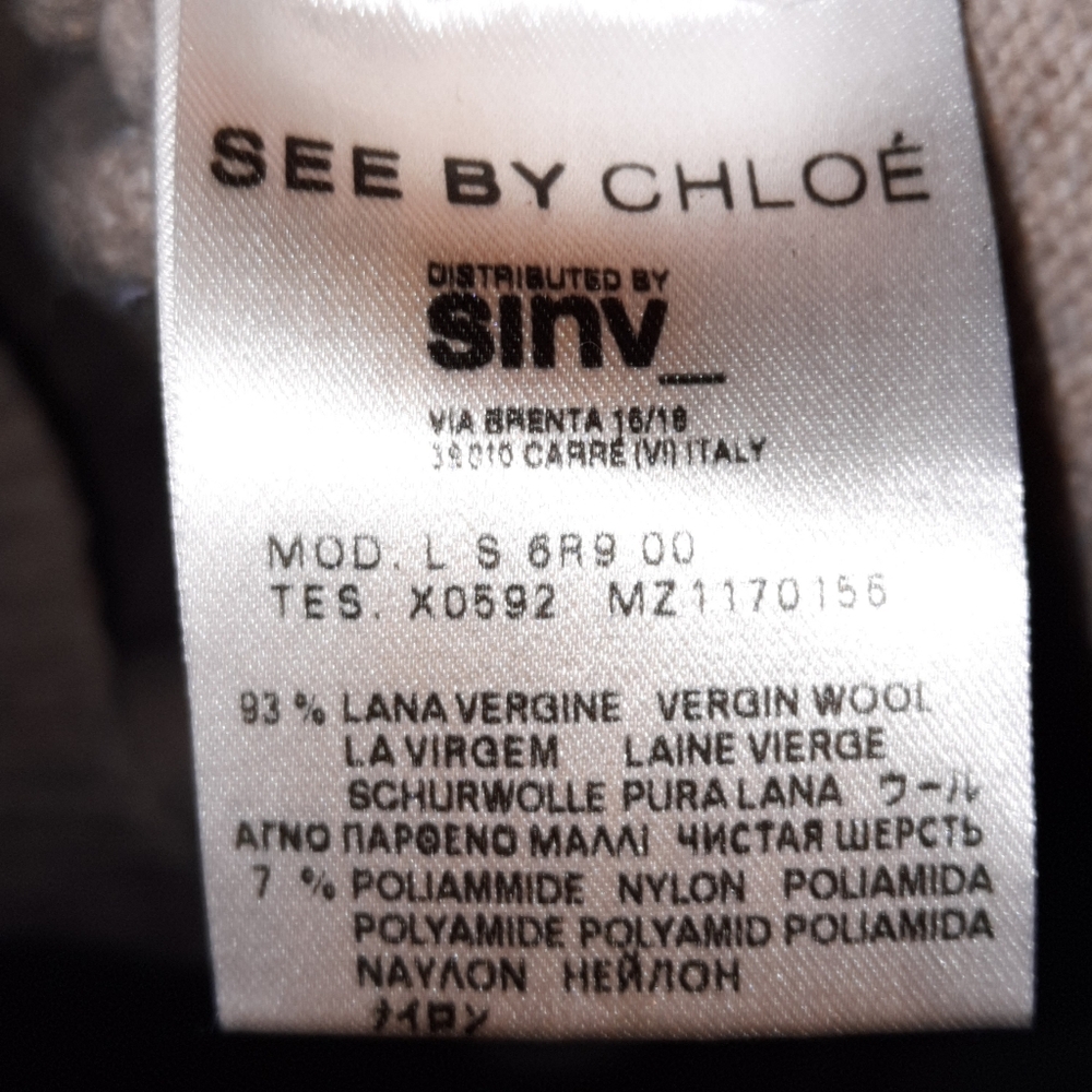 SEE BY CHLOÈ Wool Knit Dress Jumper Mini Dress Pockets Tan Black White Sparkle - Picture 5 of 9